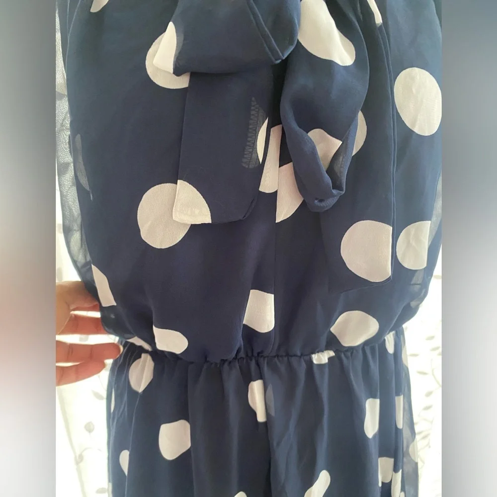 Blue with White Polka Dot Sleeveless Midi Women’s Dress Size 10 - Picture 7 of 7